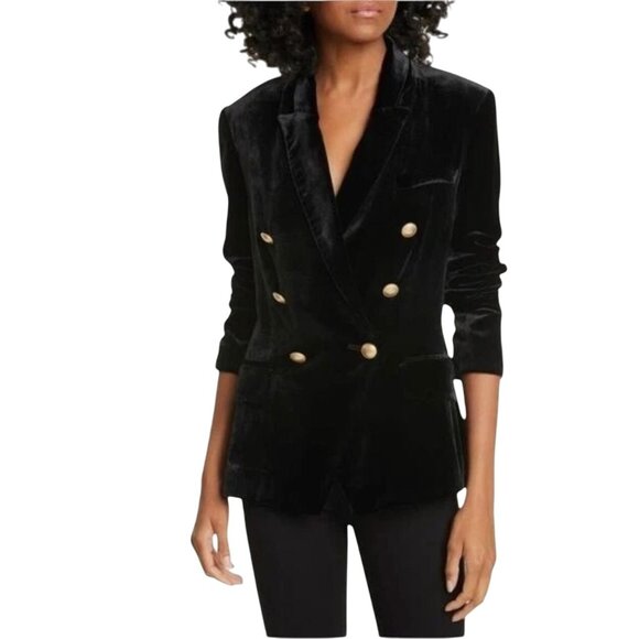 L’Agence Kenzie Velvet Blazer Jacket Black - Size 0 - Picture 2 of 11